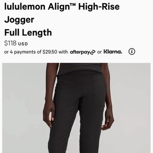 Lululemon align high rise jogger in black size 2
